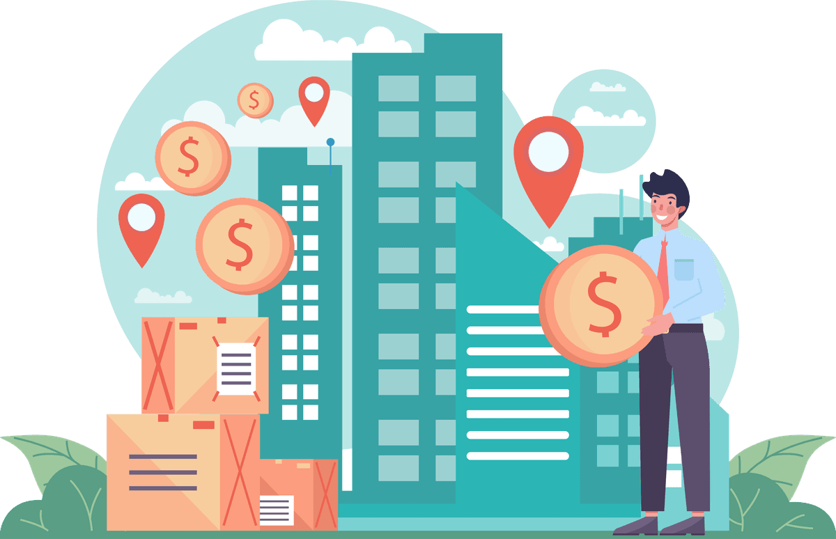 Illustration of city and business